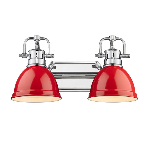 Duncan Chrome Two-Light Bath Vanity with Red Shades, image 2